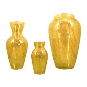 Marano style Collectable Amber Crackel Glass Vse Trio 3 piece set accent decor